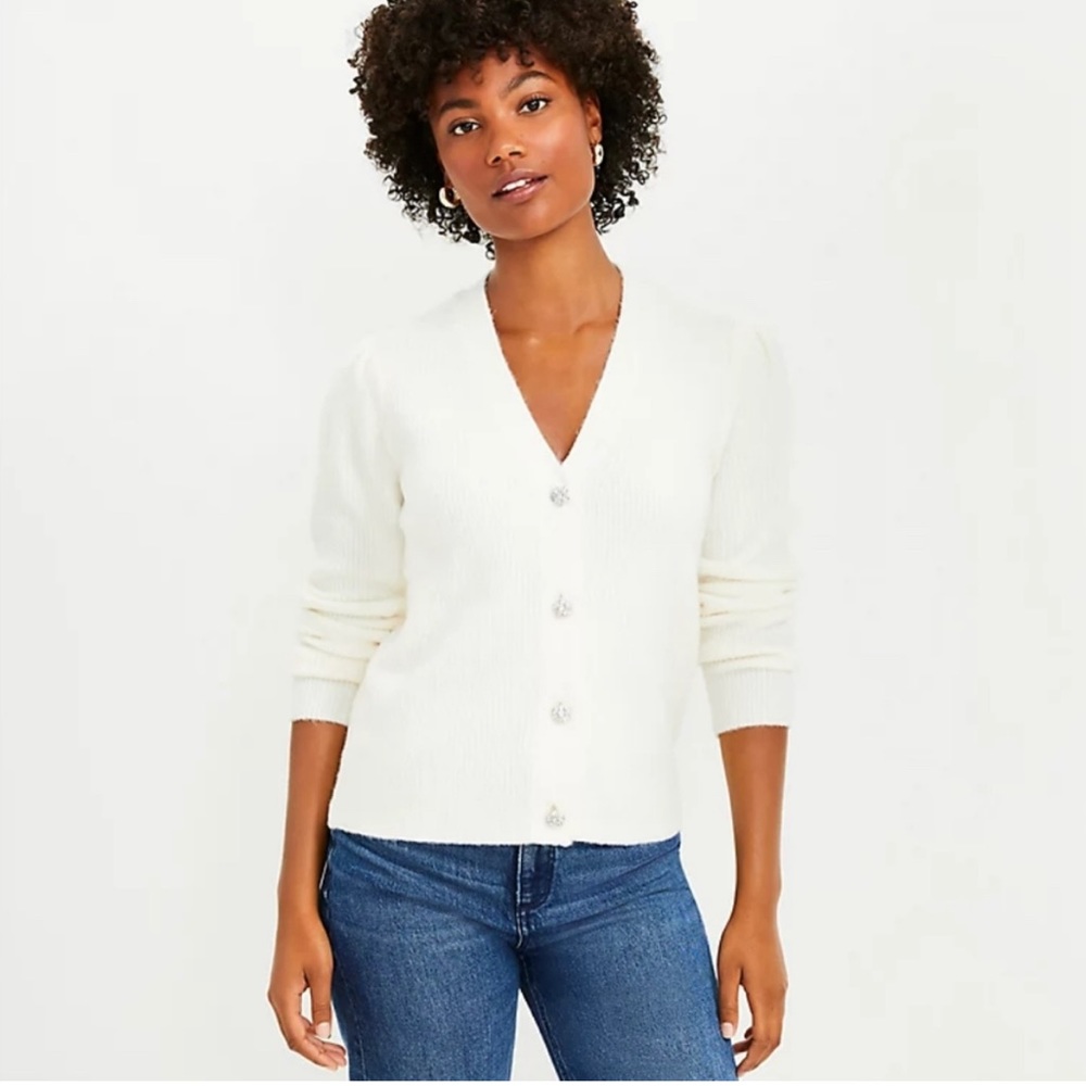 NWT LOFT Jeweled Button V-Neck Sweater size M